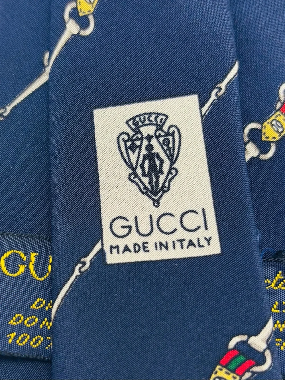 Vintage Gucci Horsebit Silk Tie Navy Equestrian Made in Italy 80s 90s